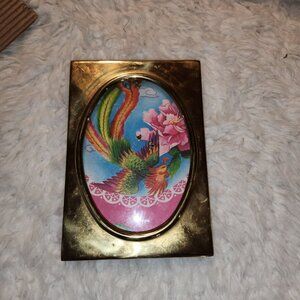 Vintage Solid Brass Picture Frame With Colorful Phoenix Artwork on backing Regen